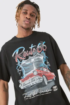 Tall Route 66 Racer Printed T-shirt In Black | BoohooMAN UK