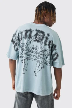 Tall San Diego Renaissance Back Print T-shirt In Blue | BoohooMAN UK