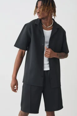 Tall Scuba Drop Revere Shirt & Short Set | BoohooMAN UK