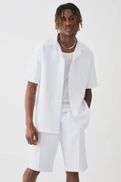 Tall Scuba Drop Revere Shirt & Short Set | BoohooMAN UK