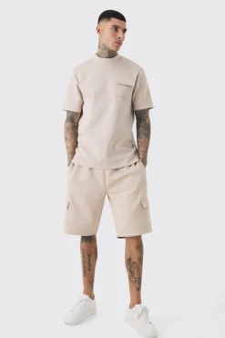Tall Scuba Extended Neck Pocket T-shirt & Cargo Short Set | BoohooMAN UK
