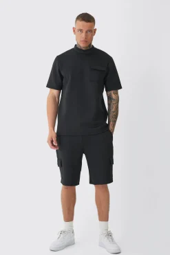 Tall Scuba Extended Neck Pocket T-shirt & Cargo Short Set | BoohooMAN UK