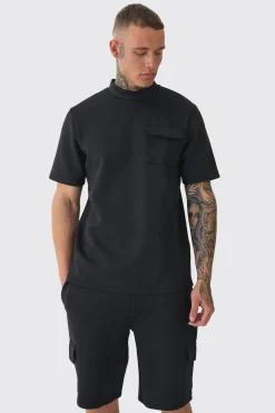 Tall Scuba Extended Neck Pocket T-shirt & Cargo Short Set | BoohooMAN UK