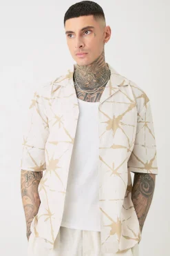 Tall Short Sleeve Drop Revere Abstract Poplin Print Shirt | BoohooMAN UK