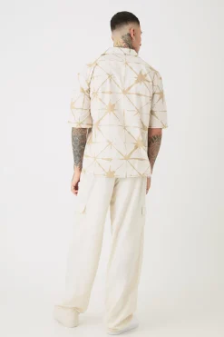 Tall Short Sleeve Drop Revere Abstract Poplin Print Shirt | BoohooMAN UK