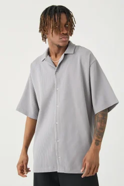 Tall Short Sleeve Pleated Oversized Shirt | BoohooMAN UK