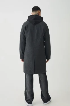 Tall Single Breasted Overcoat In Grey | BoohooMAN UK