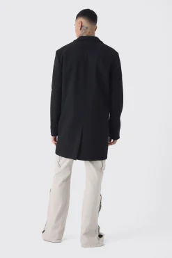 Tall Single Breasted Wool Look Overcoat In Black | BoohooMAN UK
