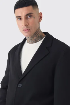 Tall Single Breasted Wool Look Overcoat In Black | BoohooMAN UK