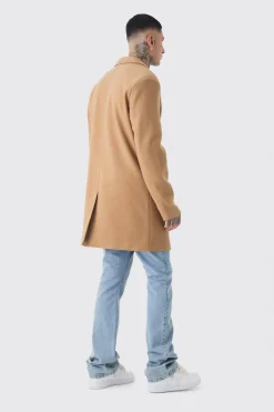 Tall Single Breasted Wool Look Overcoat In Camel | BoohooMAN UK