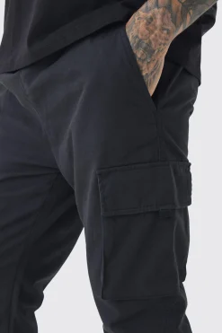 Tall Skinny Fit Elasticated Waist Cuffed Cargo Trousers | BoohooMAN UK