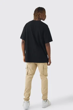 Tall Skinny Fit Elasticated Waist Cuffed Cargo Trousers | BoohooMAN UK