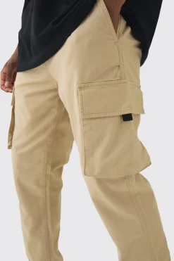 Tall Skinny Fit Elasticated Waist Cuffed Cargo Trousers | BoohooMAN UK