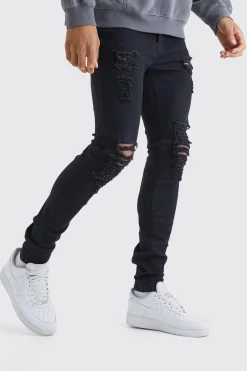Tall Skinny Jeans With All Over Rips | BoohooMAN UK