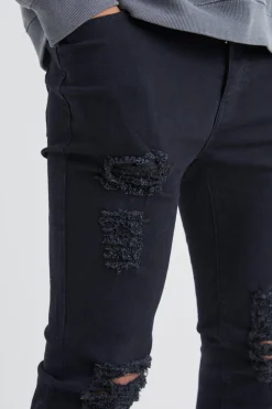 Tall Skinny Jeans With All Over Rips | BoohooMAN UK