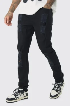 Tall Skinny Jeans With All Over Rips | BoohooMAN UK