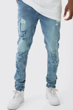 Tall Skinny Jeans With All Over Rips | BoohooMAN UK