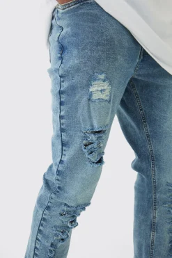 Tall Skinny Jeans With All Over Rips | BoohooMAN UK