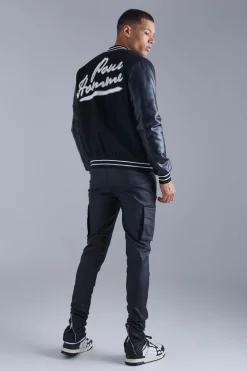 Tall Skinny Stacked Coated Twill Cargo Trouser | BoohooMAN UK