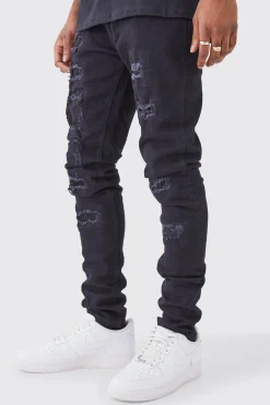 Tall Skinny Stacked Distressed Ripped Jeans | BoohooMAN UK