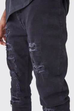 Tall Skinny Stacked Distressed Ripped Jeans | BoohooMAN UK