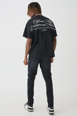 Tall Skinny Stretch Applique Gusset Jeans | BoohooMAN UK