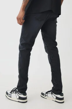 Tall Skinny Stretch Applique Gusset Jeans | BoohooMAN UK