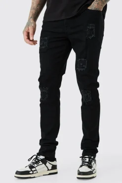 Tall Skinny Stretch Rip And Repair Jean | BoohooMAN UK
