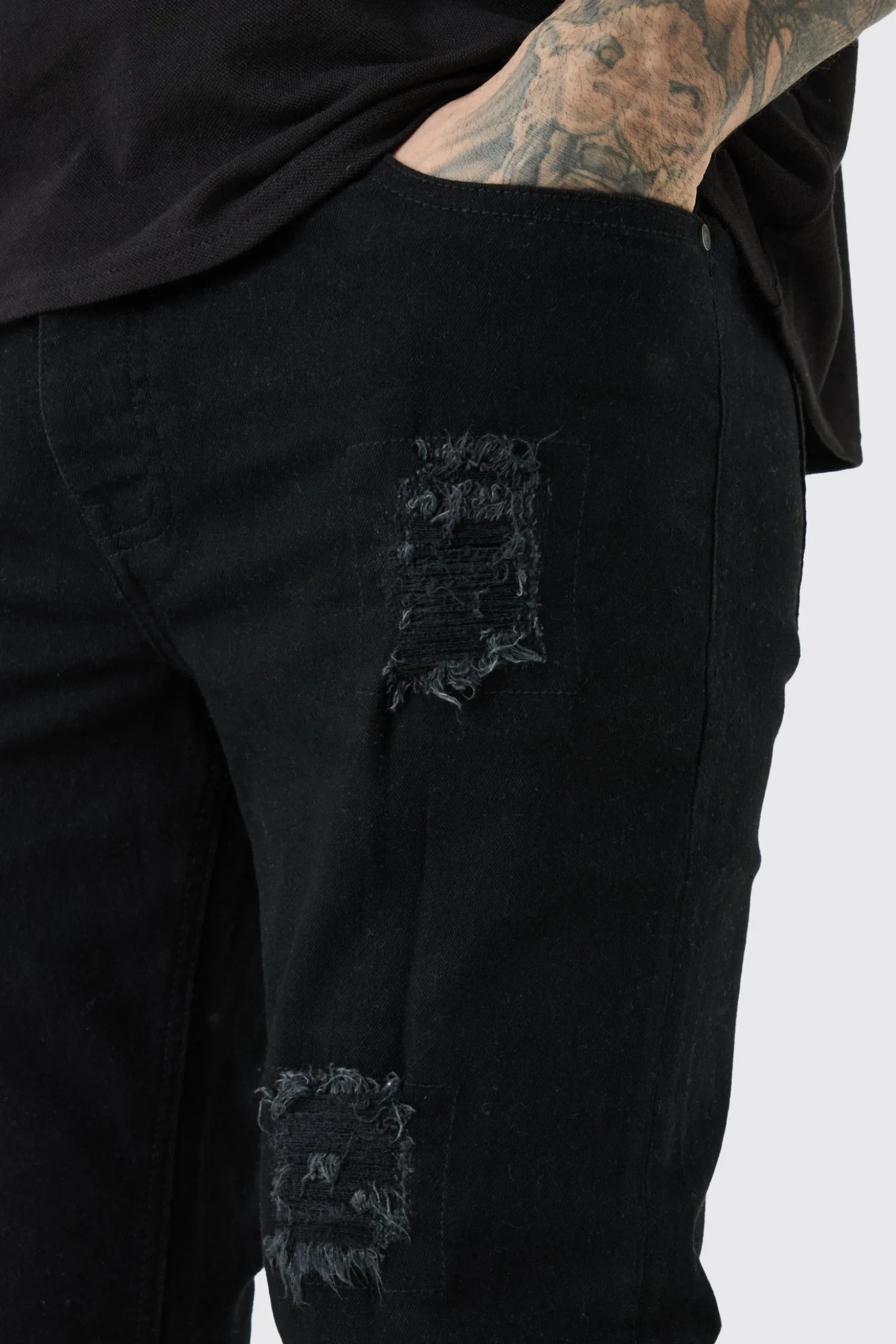 Tall Skinny Stretch Rip And Repair Jean | BoohooMAN UK