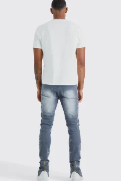 Tall Skinny Stretch Stacked Zip Hem Jean | BoohooMAN UK