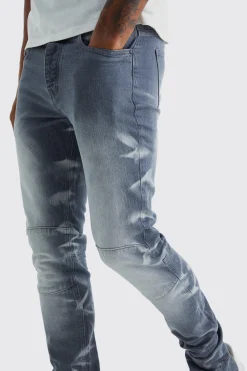 Tall Skinny Stretch Stacked Zip Hem Jean | BoohooMAN UK