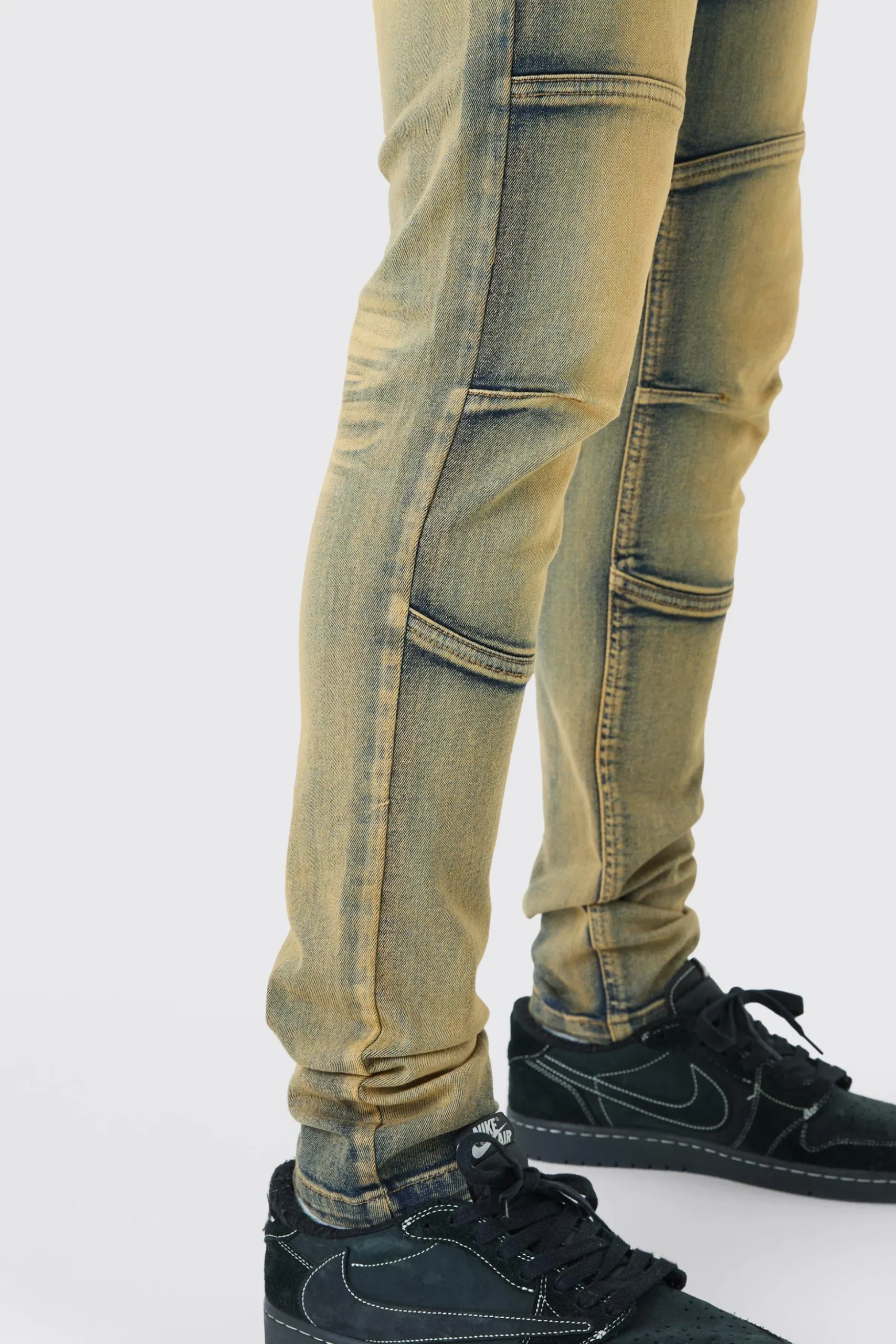 Tall Skinny Stretch Tinted Panelled Jeans | BoohooMAN UK