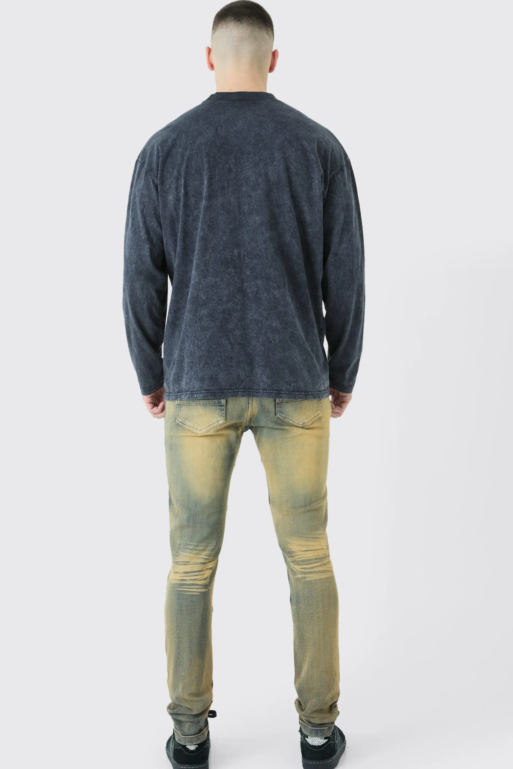 Tall Skinny Stretch Tinted Panelled Jeans | BoohooMAN UK
