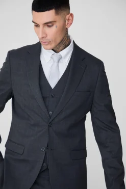 Tall Slim Fit Charcoal Check Suit In Charcoal | BoohooMAN UK