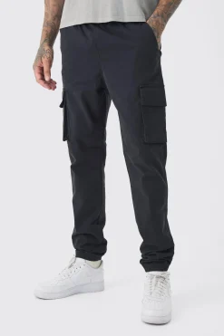 Tall Slim Fit Elasticated Waist Cuffed Cargo Trousers | BoohooMAN UK
