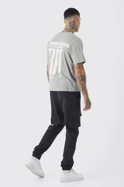 Tall Slim Fit Elasticated Waist Cuffed Cargo Trousers | BoohooMAN UK
