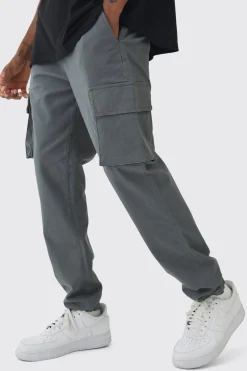 Tall Slim Fit Elasticated Waist Cuffed Cargo Trousers | BoohooMAN UK