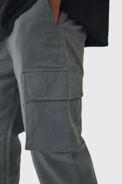 Tall Slim Fit Elasticated Waist Cuffed Cargo Trousers | BoohooMAN UK