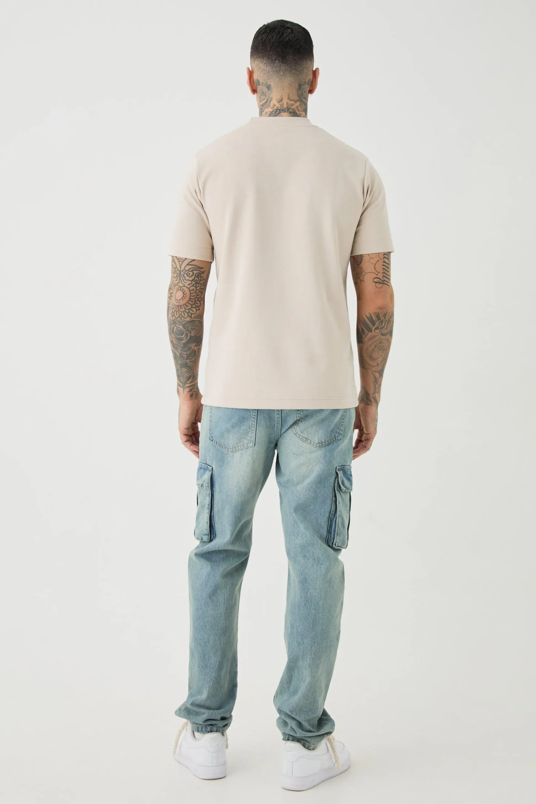 Tall Slim Fit Extended Neck Heavy Interlock T-shirt | BoohooMAN UK