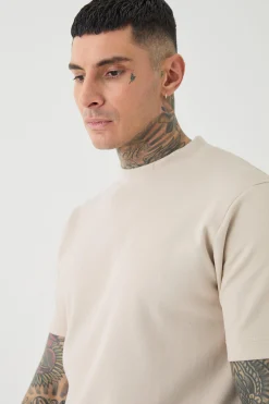 Tall Slim Fit Extended Neck Heavy Interlock T-shirt | BoohooMAN UK