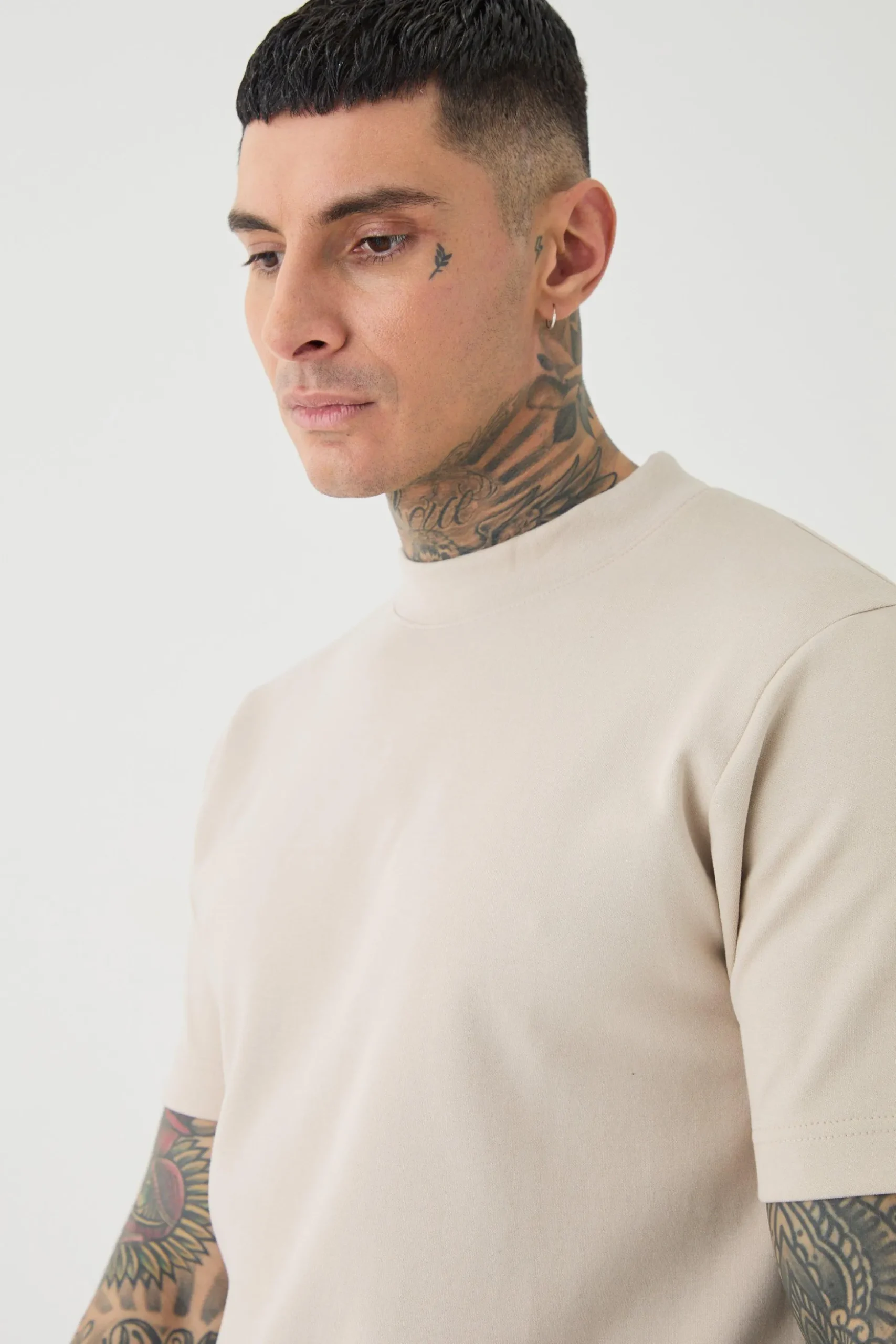 Tall Slim Fit Extended Neck Heavy Interlock T-shirt | BoohooMAN UK