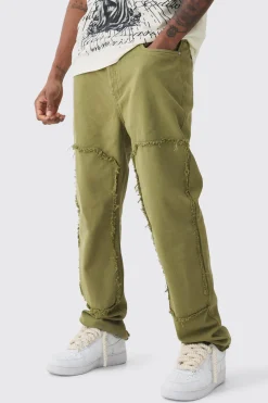 Tall Slim Leg Overdyed Carpenter Trouser In Khaki | BoohooMAN UK