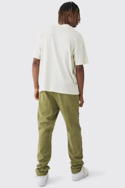 Tall Slim Leg Overdyed Carpenter Trouser In Khaki | BoohooMAN UK