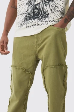 Tall Slim Leg Overdyed Carpenter Trouser In Khaki | BoohooMAN UK