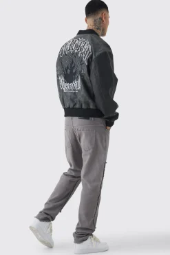 Tall Slim Leg Overdyed Carpenter Trouser In Charcoal | BoohooMAN UK