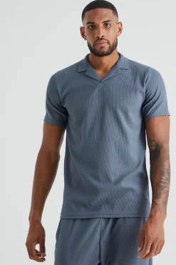 Tall Slim Ottoman Rib Revere Polo | BoohooMAN UK