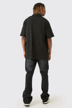 Tall Slim Rigid Flare Cross Applique Jean | BoohooMAN UK