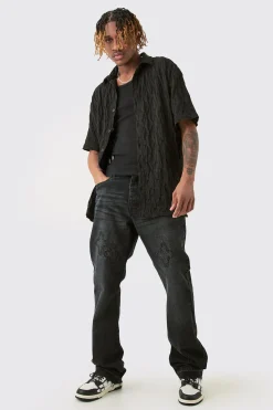 Tall Slim Rigid Flare Cross Applique Jean | BoohooMAN UK