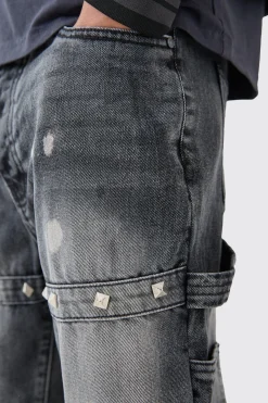 Tall Slim Rigid Flare Embellished Strap Detail Jeans | BoohooMAN UK