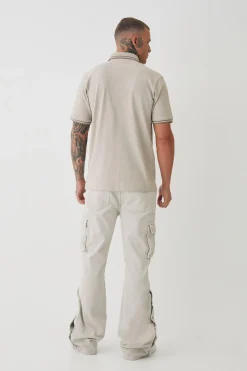 Tall Slim Tipped Pique Polo In Stone | BoohooMAN UK